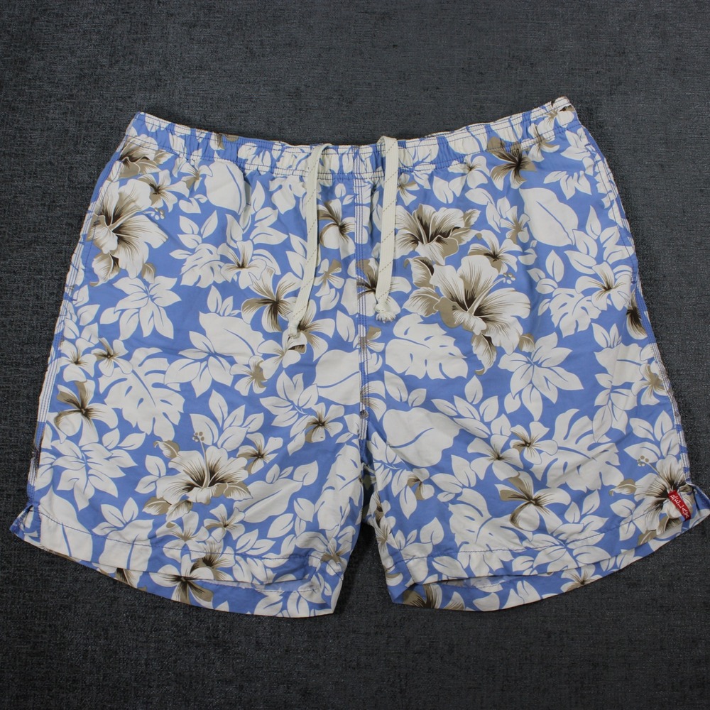 Tommy Bahama Relax Mens Blue White Hibiscus Floral Swim Trunks Board Shorts XL